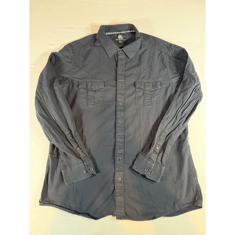 Rock & Republic Mens XXL Black Cotton Textured Long Sleeve Button Down Shirt
